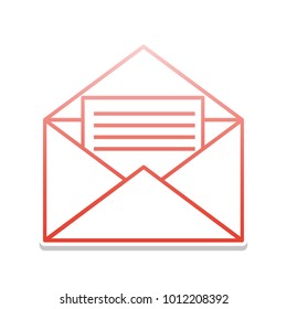 Letter in an envelope sign illustration. Vector. Reddish icon with white and gray shadow on white background. Isolated.