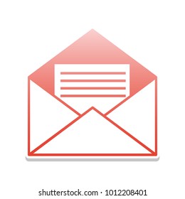 Letter in an envelope sign illustration. Vector. Reddish icon with white and gray shadow on white background. Isolated.