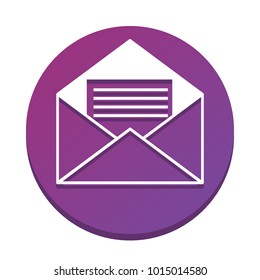 Letter in an envelope sign illustration. Vector. White icon with flat shadow on purpureus circle at white background. Isolated.