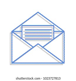 Letter in an envelope sign illustration. Vector. Neon blue icon with cyclamen polka dots pattern with light gray shadow on white background. Isolated.