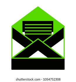 Letter in an envelope sign illustration. Vector. Green 3d icon with black side on white background. Isolated.