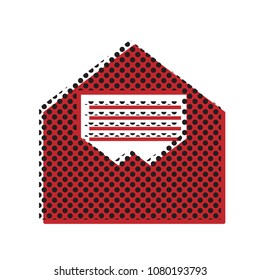 Letter in an envelope sign illustration. Vector. Brown icon with shifted black circle pattern as duplicate at white background. Isolated.