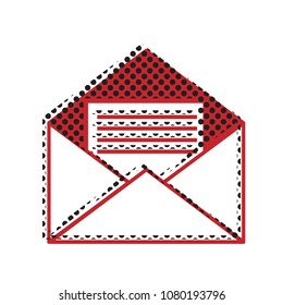 Letter in an envelope sign illustration. Vector. Brown icon with shifted black circle pattern as duplicate at white background. Isolated.