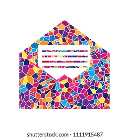 Letter in an envelope sign illustration. Vector. Stained glass icon on white background. Colorful polygons. Isolated.
