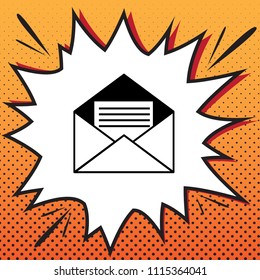 Letter in an envelope sign illustration. Vector. Comics style icon on pop-art background.