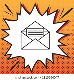 Letter in an envelope sign illustration. Vector. Comics style icon on pop-art background.