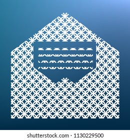 Letter in an envelope sign illustration. Vector. White textured icon at lapis lazuli gradient background.