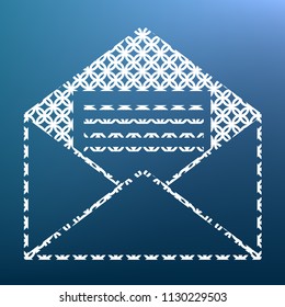 Letter in an envelope sign illustration. Vector. White textured icon at lapis lazuli gradient background.