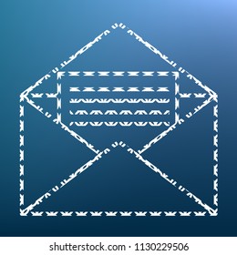 Letter in an envelope sign illustration. Vector. White textured icon at lapis lazuli gradient background.