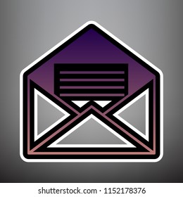 Letter in an envelope sign illustration. Vector. Violet gradient icon with black and white linear edges at gray background.