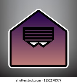 Letter in an envelope sign illustration. Vector. Violet gradient icon with black and white linear edges at gray background.
