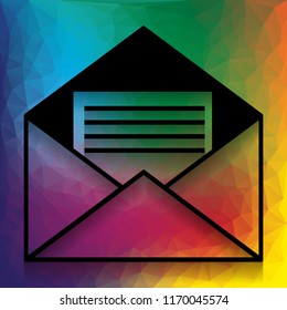 Letter in an envelope sign illustration. Vector. Flat style black icon on white.
