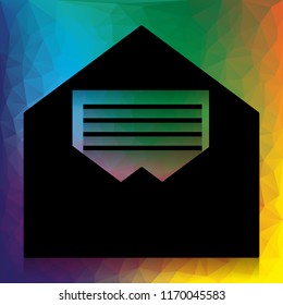 Letter in an envelope sign illustration. Vector. Flat style black icon on white.