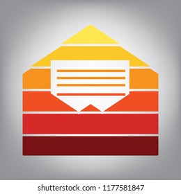 Letter in an envelope sign illustration. Vector. Horizontally sliced icon with colors from sunny gradient in gray background.