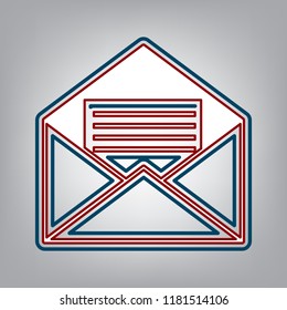 Letter in an envelope sign illustration. Vector. Dark red, transparent and midnight green stroke of white icon at grayish background.
