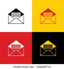 Letter in an envelope sign illustration. Vector. Icons of german flag on corresponding colors as background.