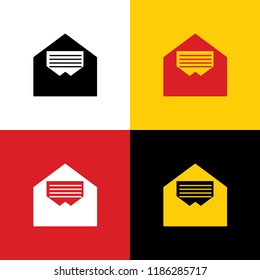 Letter in an envelope sign illustration. Vector. Icons of german flag on corresponding colors as background.