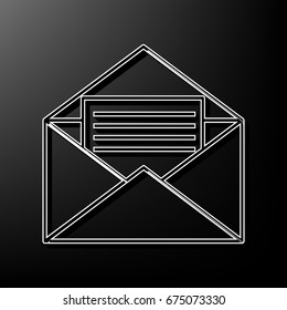 Letter in an envelope sign illustration. Vector. Gray 3d printed icon on black background.