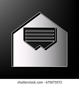 Letter in an envelope sign illustration. Vector. Gray 3d printed icon on black background.