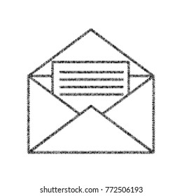 Letter in an envelope sign illustration. Vector. Black icon from many ovelapping circles with random opacity on white background. Noisy. Isolated.