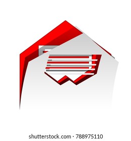 Letter in an envelope sign illustration. Vector. Detachable paper icon with red body stock. Isolated.