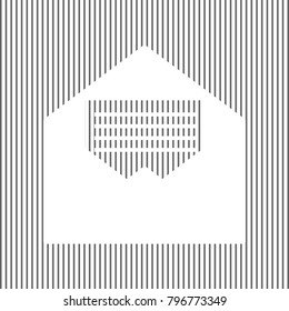 Letter in an envelope sign illustration. Vector. White icon on grayish striped background. Optical illusion.