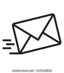 A letter envelope with some speed indicating graphic, illustrating fast mail icon, 