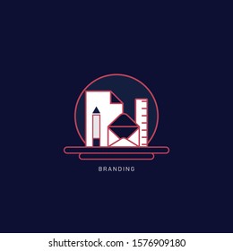 letter with envelope and stationery, vector symbol of branding