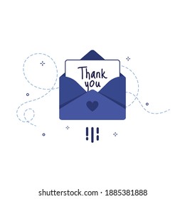 Letter In An Envelope With Thanks Or Thank You On White Background Icon. Send To Email, Mail. Blue. Flat Design. Eps 10