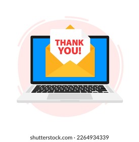 Letter in an envelope with thanks, thank you. Vector stock illustration.