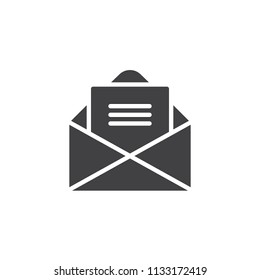 Letter in envelope vector icon. filled flat sign for mobile concept and web design. Mail delivery simple solid icon. Symbol, logo illustration. Pixel perfect vector graphics