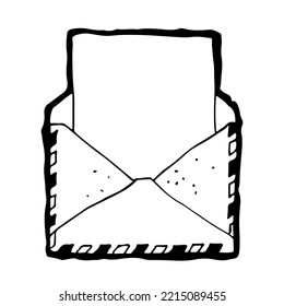 Letter and envelope vector illustration, hand drawn cartoon sketch isolated on a white background