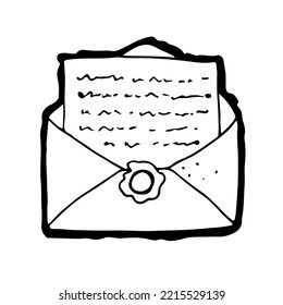 Letter and envelope vector illustration, hand drawn cartoon sketch isolated on a white background