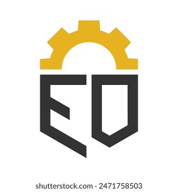 Diseño del logotipo del engranaje del EO de la letra para el centro de servicio, la reparación, la fábrica, el Industrial, el negocio digital y mecánico