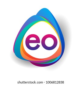 Letter EO logo with colorful splash background, letter combination logo design for creative industry, web, business and company.
