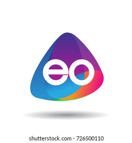 Letter EO logo with colorful splash background, letter combination logo design for creative industry, web, business and company.