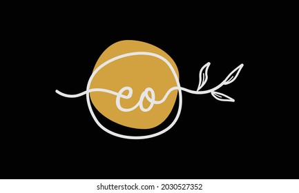 Botanisches Logo im Boho-Stil der Buchstaben EO oder OE in flachem minimalem Design-Symbol