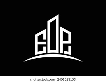 Letter EOP Building vector monogram logo design template. Building Shape EOP logo.