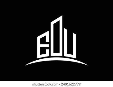 Letter EOU Building vector monogram logo design template. Building Shape EOU logo.