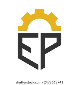 Letter EP Gear Logo Design for Service Center, Repair, Factory, Industrial, Digital and Mechanical Business