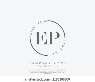 Letter EP Initial handwriting logo with signature and hand drawn style.