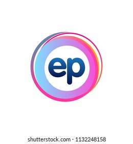 Letter EP logo with colorful circle, letter combination logo design with ring, circle object for creative industry, web, business and company.