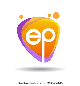 Letter EP logo in triangle splash and colorful background, letter combination logo design for creative industry, web, business and company.