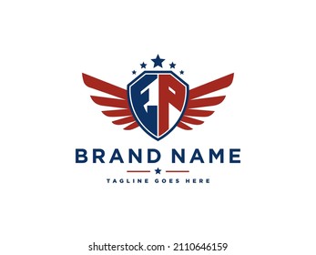 Letter EP shield wings usa initial logo . Suitable for american mascot, emblem, sport team, or many area of business.