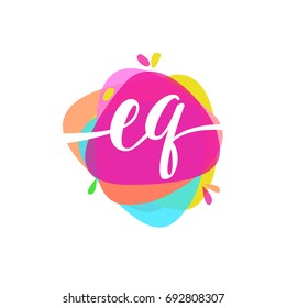 Letter EQ logo with colorful splash background, letter combination logo design for creative industry, web, business and company.