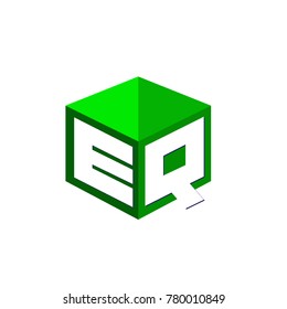 Letter EQ logo in hexagon shape and green background, cube logo with letter design for company identity.

