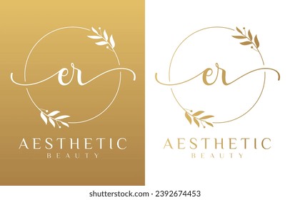 Letter ER Beauty Logo with Flourish Ornament