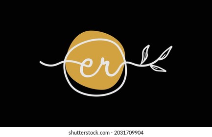 Letter ER or RE boho style botanical logo in flat minimal design symbol