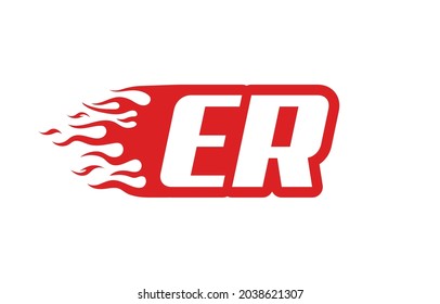 Letter ER or E R fire logo vector illustration. Speed flame icon for your project, company or application.