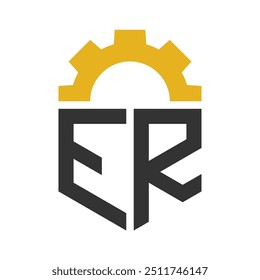 Carta ER Design do logotipo da engrenagem para o centro de serviço, reparação, fábrica, industrial, digital e mecânica de negócios